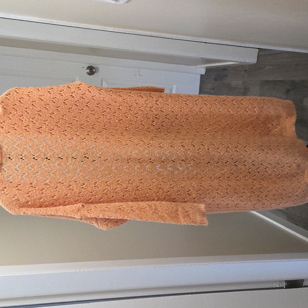FRNCH Paris Open Knit Duster Cardigan Oversized Peach Boho Longline - Picture 9 of 9